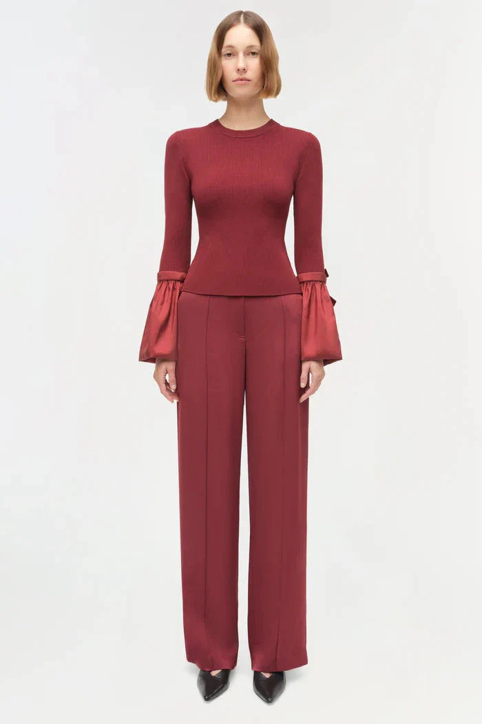 Agata Taffeta Knit Top Oxblood