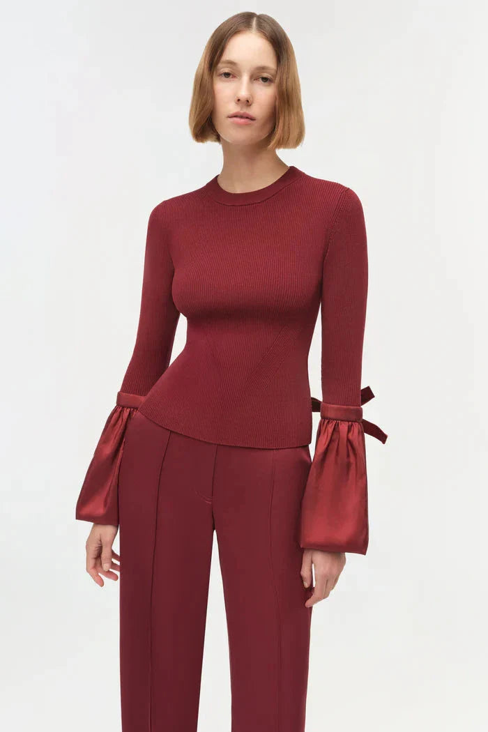 Agata Taffeta Knit Top Oxblood