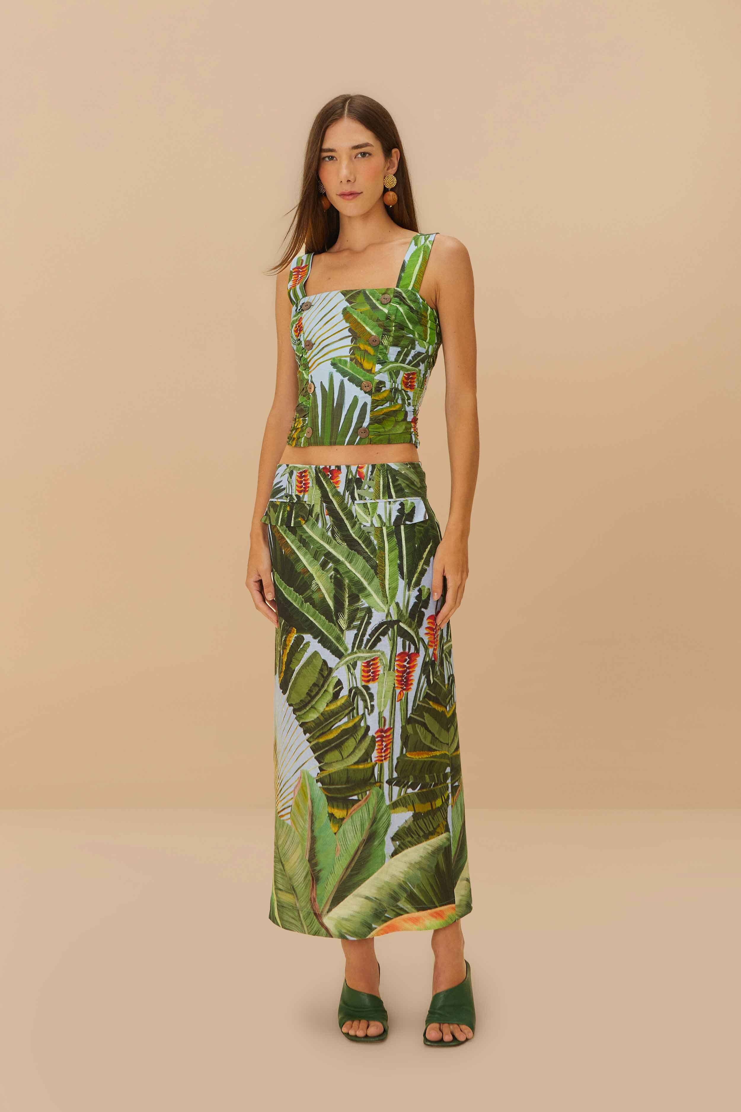 Amazonia Forest Blue Maxi Skirt