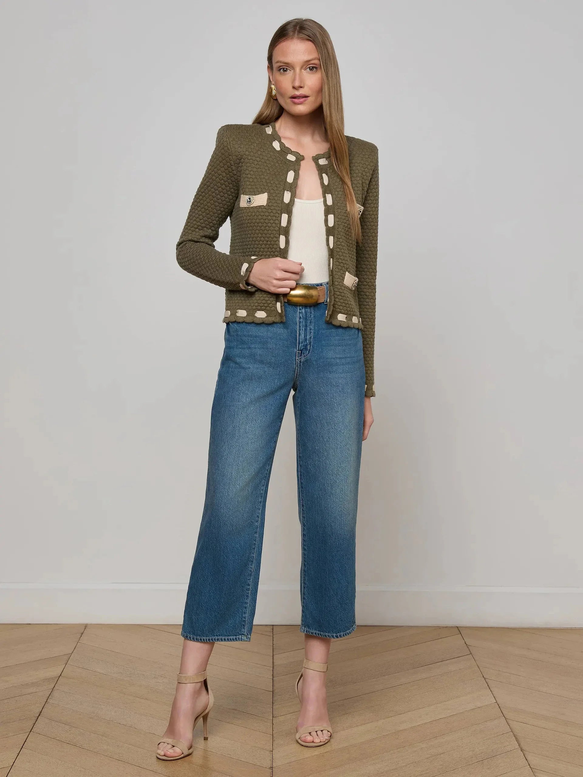 Astor Contrast Trim Cardigan Army/Biscuit