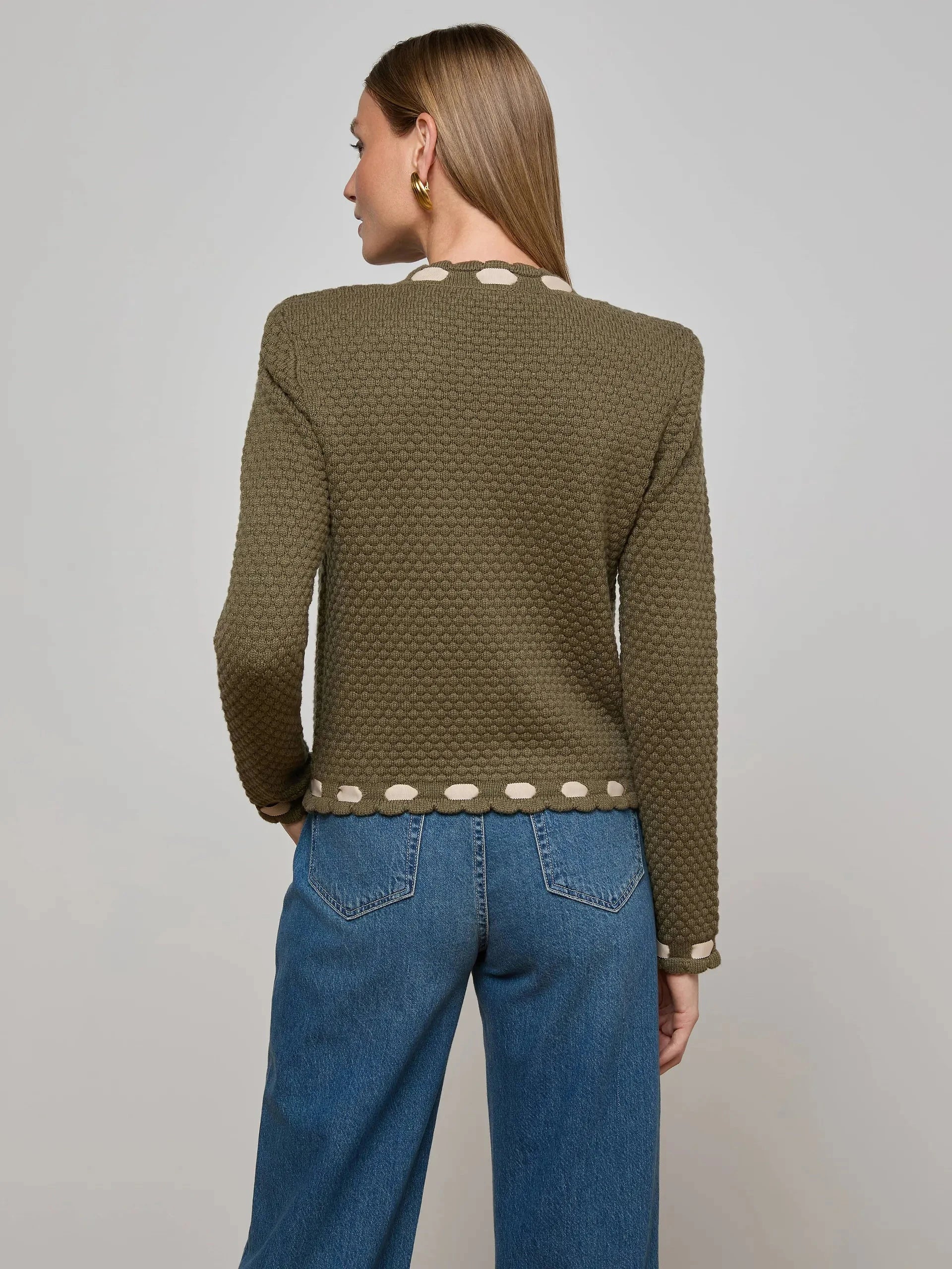 Astor Contrast Trim Cardigan Army/Biscuit