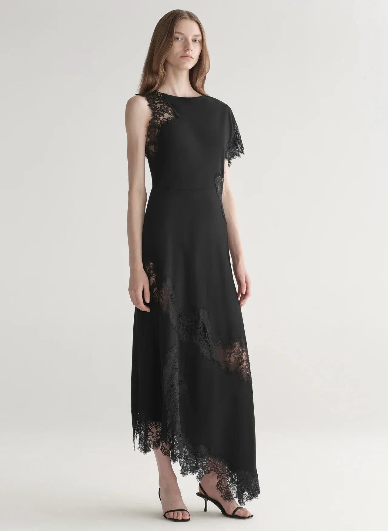 Alessia Satin And Lace Maxi Dress Black