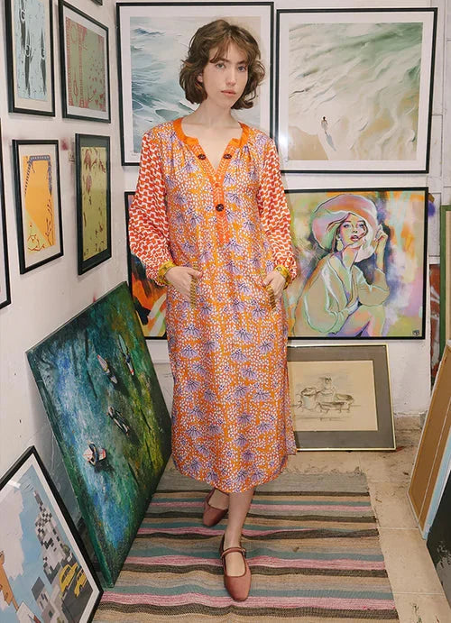 Amelie Deep V-Neck Dress Dusty Gold