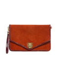 Alicia Leather Clutch Thick Suede Embroidered Brick