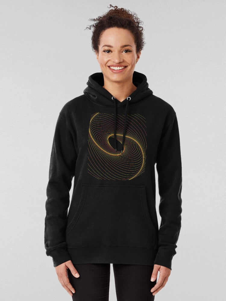Abstract Tornado Geometric Hoodie - Dynamic Motion Graphic Art Black