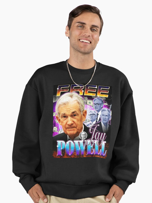 'Free Jay Powell' Finance Humor, Economic Meme Sweatshirt Black