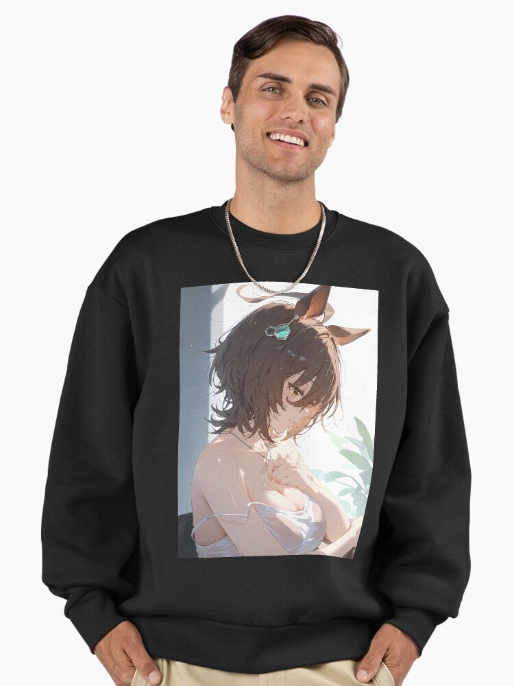 Agnes Tachyon Summer Radiance Sweatshirt, Beach Anime Girl Graphic Black