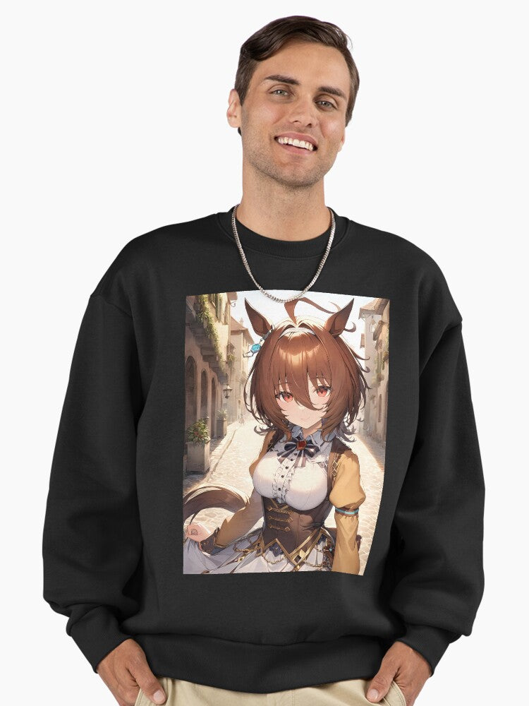 Agnes Tachyon Charming Journey Sweatshirt, Vintage Style Anime Top Black