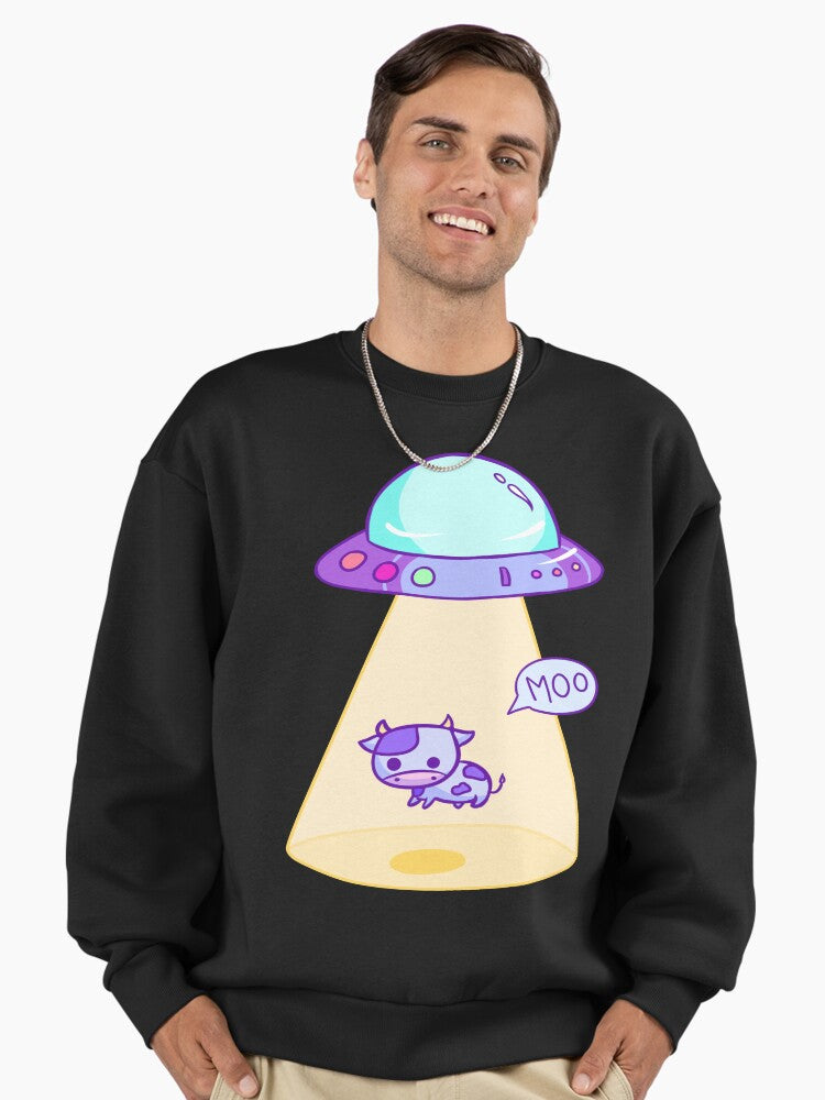 Alien Abduction Sweatshirt | Extraterrestrial Graphic Oversized Top Black