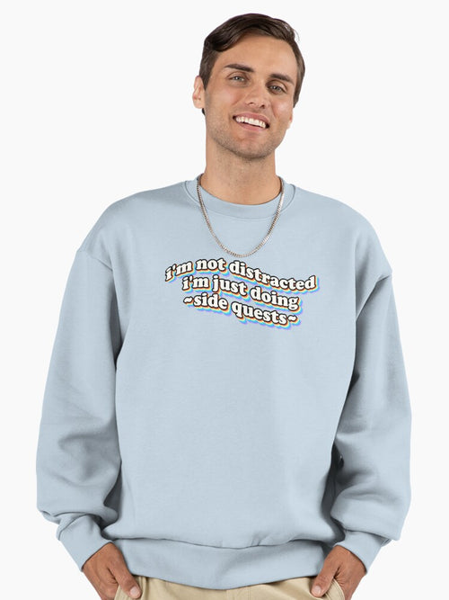 'Doing Side Quests' Gamer Humor, Premium Oversized Sweatshirt Stonewash Denim