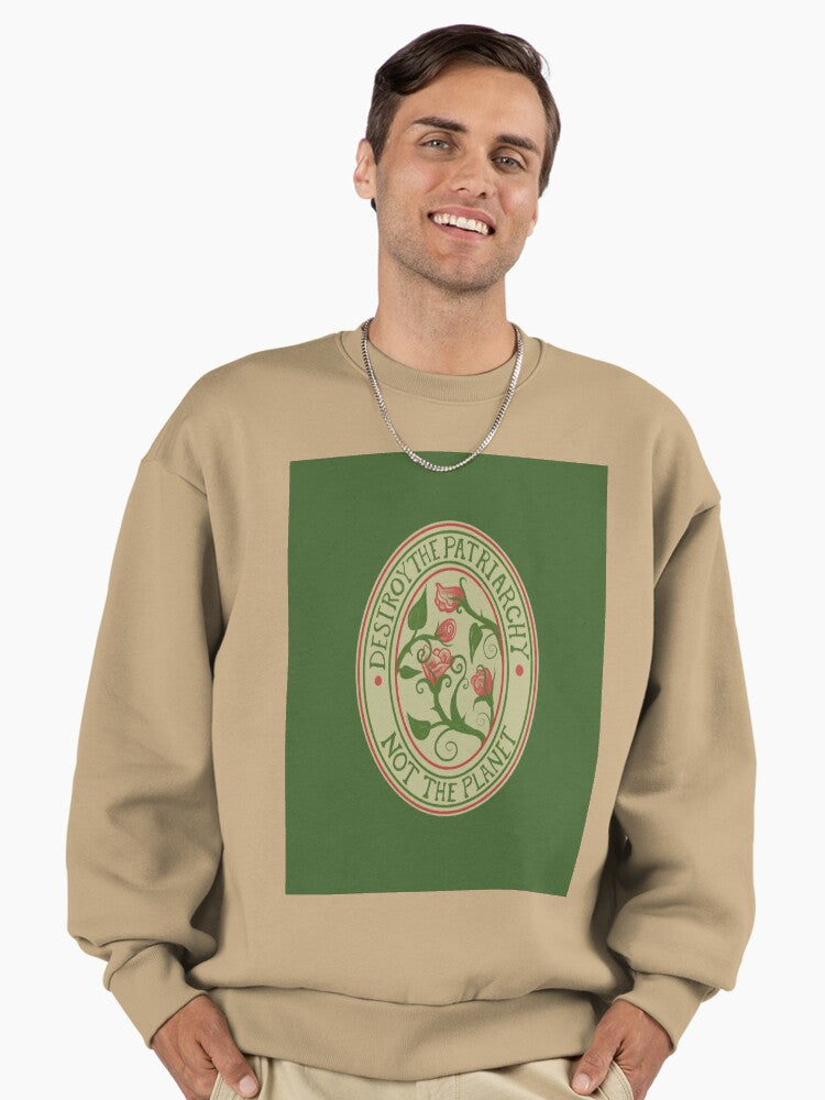 'Destroy Patriarchy' Sweatshirt, Eco-Conscious Oversized Fit Tan