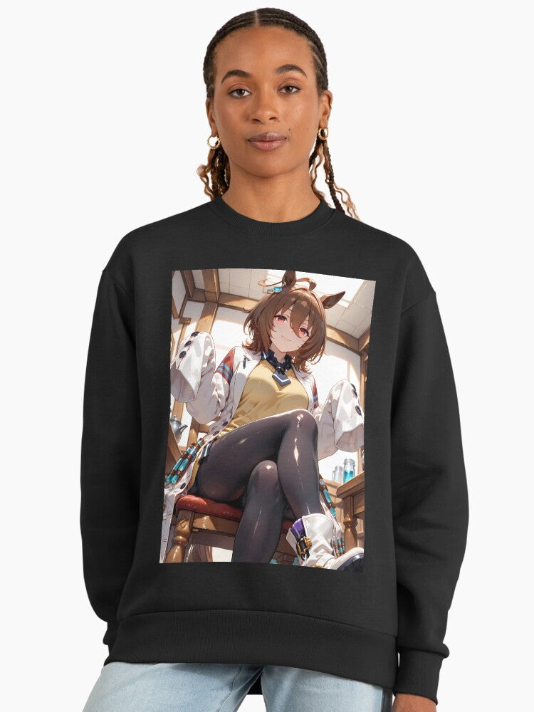 Agnes Tachyon Laboratory Genius Sweatshirt, Uma Musume Character Top Black
