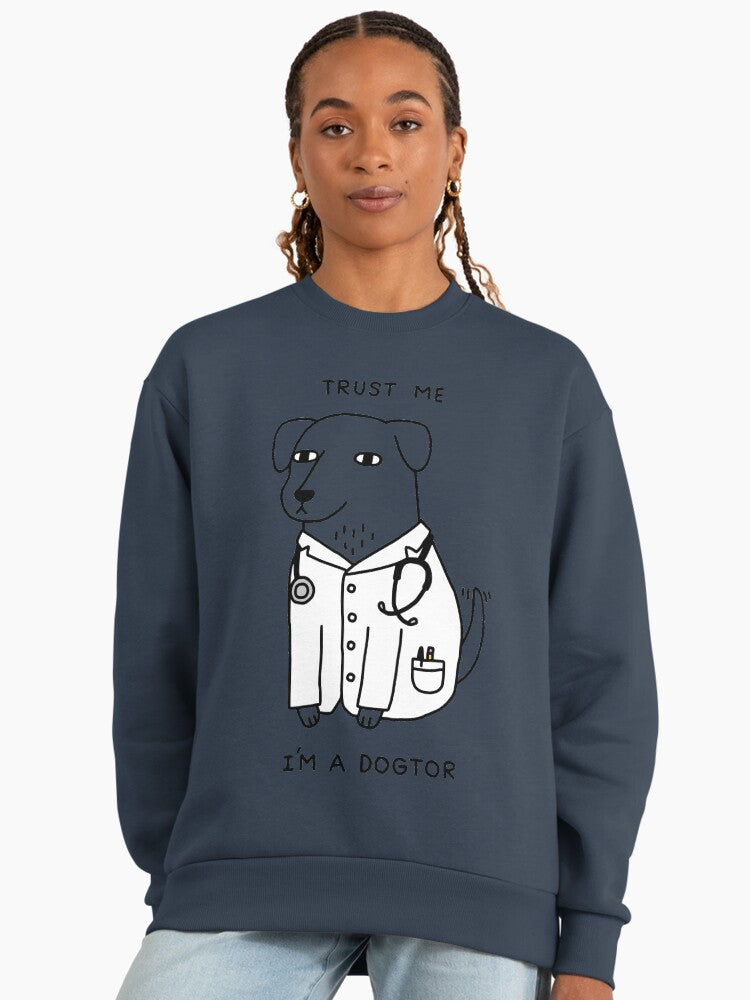 'Dogtor' Veterinarian Humor, Funny Dog Graphic Sweatshirt Midnight Navy