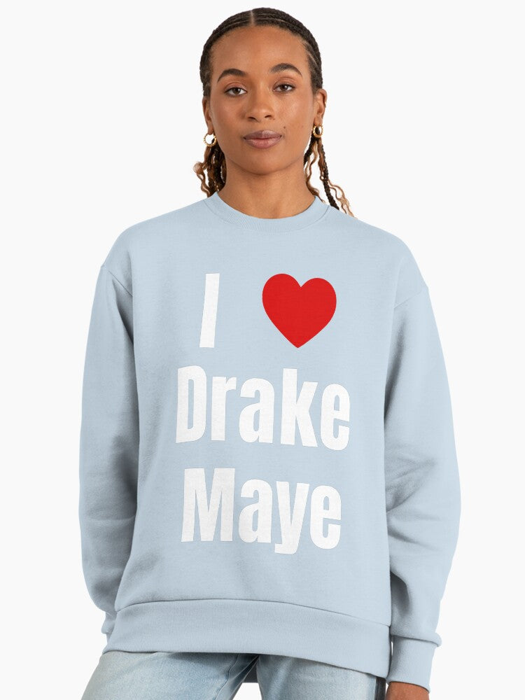 'I Love Drake Maye' Football Sweatshirt, Bold Heart Graphic Tee Stonewash Denim