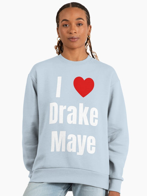 'I Love Drake Maye' Football Sweatshirt, Bold Heart Graphic Tee Stonewash Denim